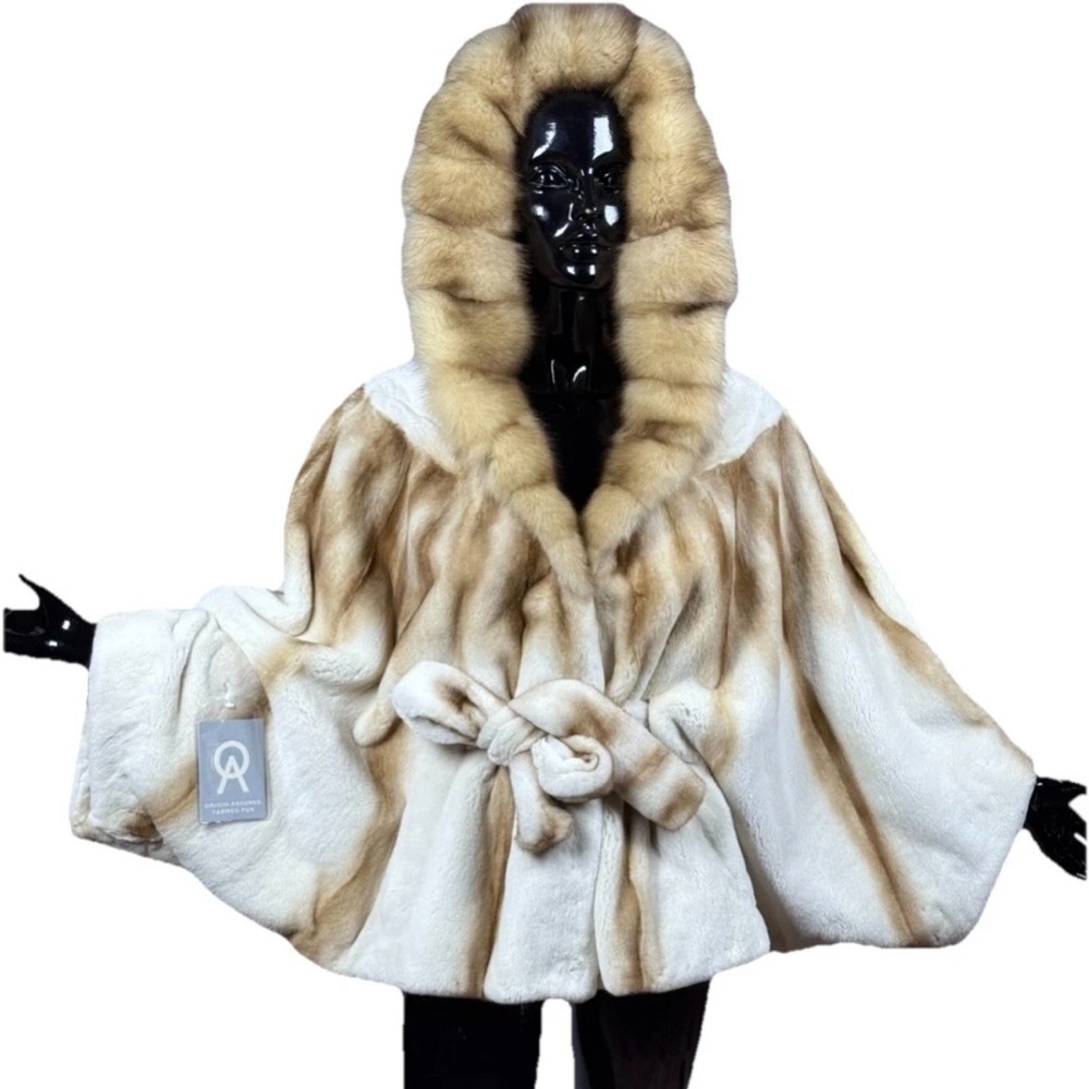 Luxurious Sheared  Mink Fur Jacket/ Cape  With  Sable Hood ,Belted. NWT 🏷️